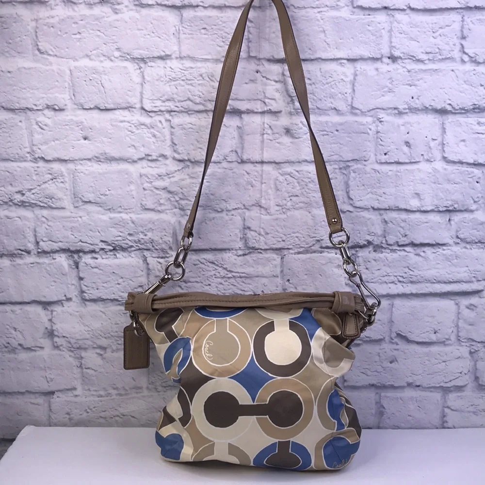 COACH KRISTIN OUTLINE OPT ART HOBO BAG CROSSBODY BAG BLUE MULTI COLORS
